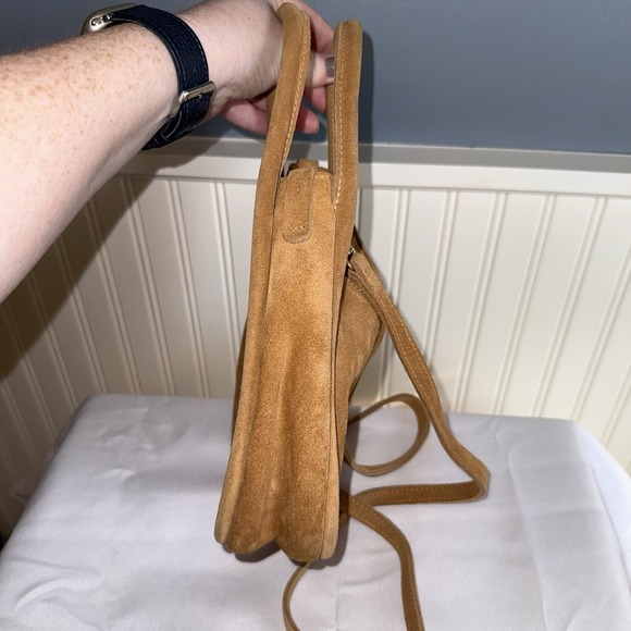 OLIVEVE EMILIA SMALL TOP HANDLE CROSSBODY BAG PURSE BROWN TAN ITALIAN SUEDE - Picture 9 of 16